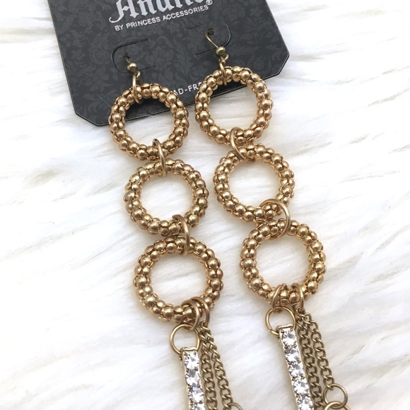 Linear Bar & Hoop Rhinestone Drop Earrings BNWT - Picture 5 of 8